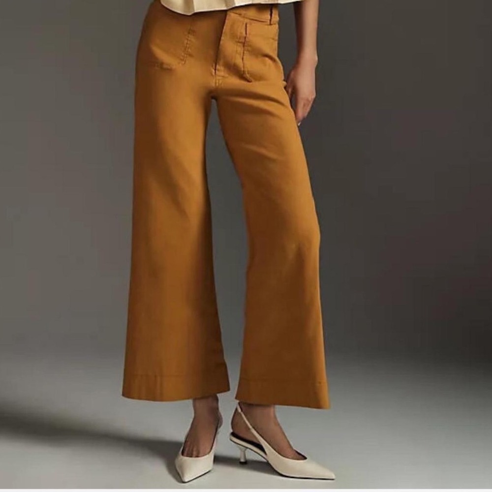 Maeve Anthropologie The Colette Wide Leg Linen Blend Pants Mustard Yellow 28